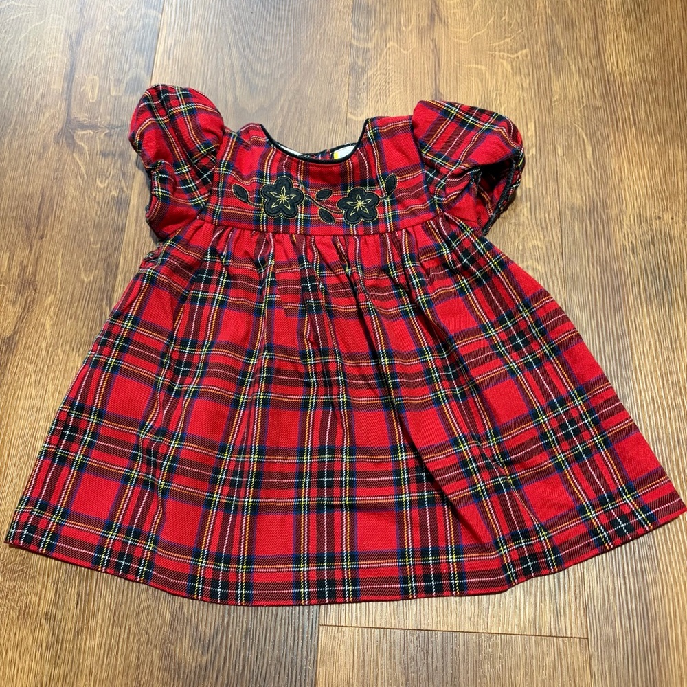 Vintage Little Billy Red Plaid Baby Dress with Floral Embroidery